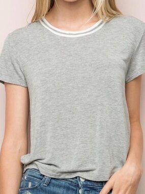 Brandy Melville Gray Crop Tee with White-Trim Crewneck